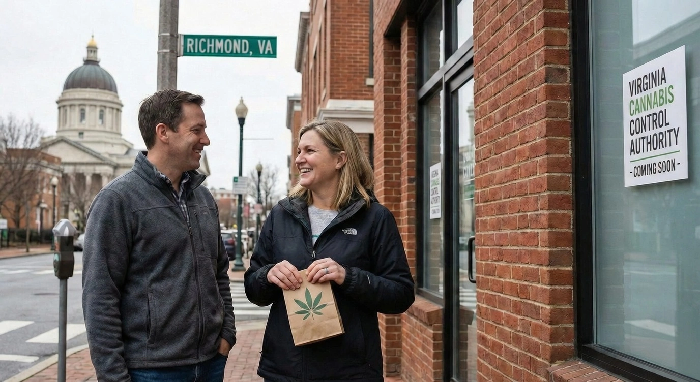 A celebratory graphic regarding Virginia marijuana retail sales legislation.